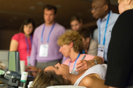 Ljubljana, Slovenia - Sept 7: Participants learning new techniques, approaches and use of ultrasound in medicine on 12th Winfocus world congress on 7th of September, 2016 in Ljubljana, Slovenia.のeditorial素材