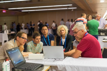Ljubljana, Slovenia - Sept 8: Participants learning new techniques, approaches and use of ultrasound in medicine on 12th Winfocus world congress on 8th of September, 2016 in Ljubljana, Slovenia.のeditorial素材