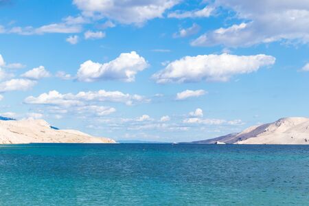 Rucica beach on dry rocky Pag island, Croatia.