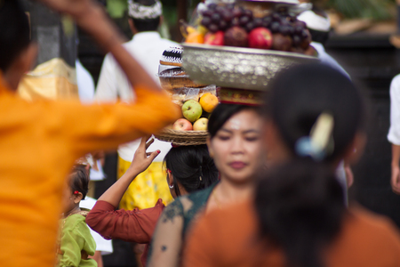 Bali, Indonesia - Feb 2, 2012 - Hari Raya Galungan and Umanis Galungan holiday fesival parade - the days to celebrate the victory of Goodness over evil, on February 2nd 2012 on Bali, Indonesia.のeditorial素材
