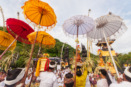 Bali, Indonesia - Feb 2, 2012 - Hari Raya Galungan and Umanis Galungan holiday fesival parade - the days to celebrate the victory of Goodness over evil, on February 2nd 2012 on Bali, Indonesia.のeditorial素材