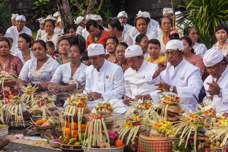 Bali, Indonesia - Feb 2, 2012 - Hari Raya Galungan and Umanis Galungan holiday fesival parade - the days to celebrate the victory of Goodness over evil, on February 2nd 2012 on Bali, Indonesia.のeditorial素材