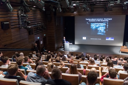 Ljubljana, Slovenia - Sept 8: Medical expert giving a talk on diagnostics in medicine on 12th Winfocus world congress on 8th of September, 2016 in Ljubljana, Slovenia.のeditorial素材