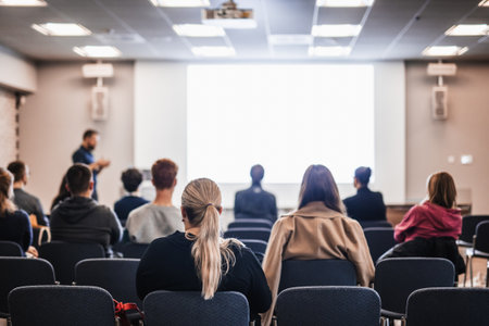 Conference and Presentation. Audience at the conference hall. Business and Entrepreneurship. Faculty lecture and workshop. Audience in the lecture hall. Academic education. Student making notes.の写真素材