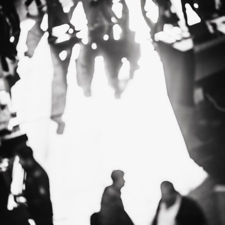 Abstract blurred people at exhibition hall of expo event trade show. Business convention show or job fair. Business concept background.の写真素材