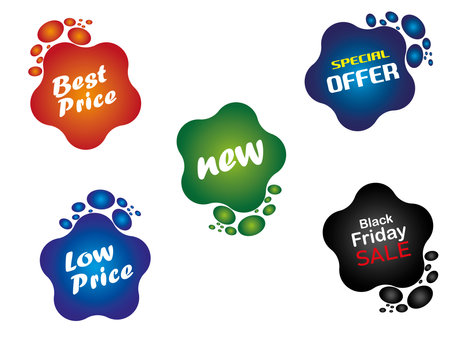 Set of colorful sale stickers, labels and tags. Vector illustration, Special offer , best price, black Friday, low price and new design abstract design, vector design setのイラスト素材