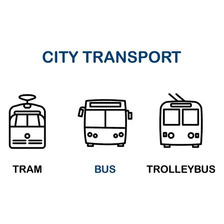 Simple Set of Public Transport Related Vector Icons. Contains such Icons as tram, bus, trolleybus. Black symbols isolated on white.のイラスト素材