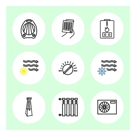 Set icons of heaters, household appliances on a white background. Radiator, heater, heat system line icon. Heating  silhouette icons for web and mobile, modern minimalist flat designのイラスト素材