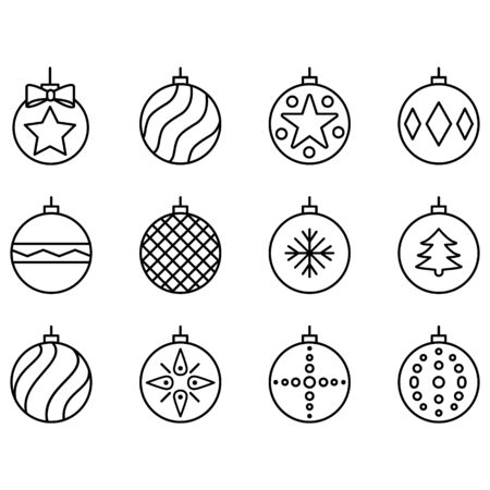 Set of Christmas balls icon. Line art. Stock vector.のイラスト素材