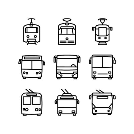 Simple Set of Public Transport Related Vector Icons. Contains such Icons as tram, bus, trolleybus. Black symbols isolated on white.のイラスト素材