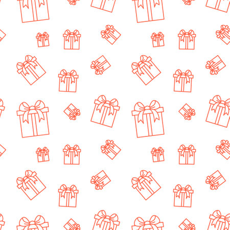 Gift box seamless pattern. Holiday background. Ornament for paper wrap, fabric print, wallpaper decor. Vector Illustration.のイラスト素材