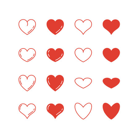 Hearts icon on isolated white background. Red and white vector illustration. Symbol Valentine s Day.のイラスト素材