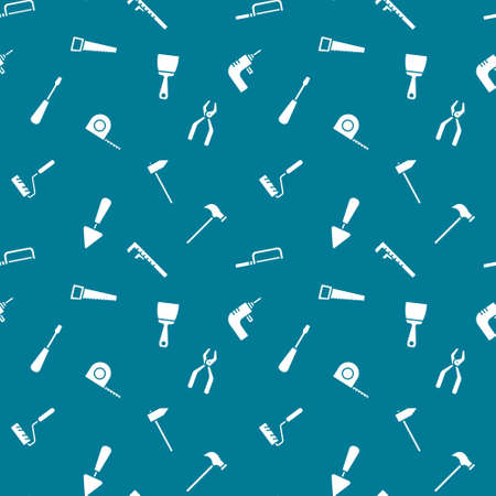 Seamless pattern with work tools. Isolated working equipment on blue background. Vector illustration for wallpaper.のイラスト素材