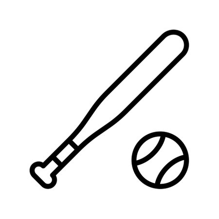 Baseball flat line icon. Game equipment - Baseball ball and bat. Outline sign for mobile concept and web design, store.のイラスト素材