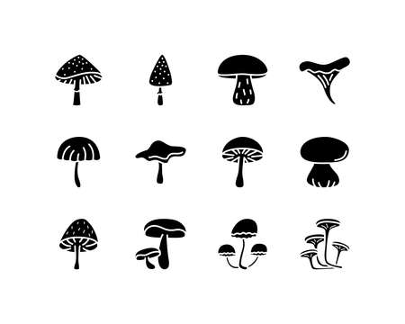 Mushrooms flat line icons set. Poisonous and edible mushroom symbol. Simple flat vector illustration for web site or mobile app.のイラスト素材