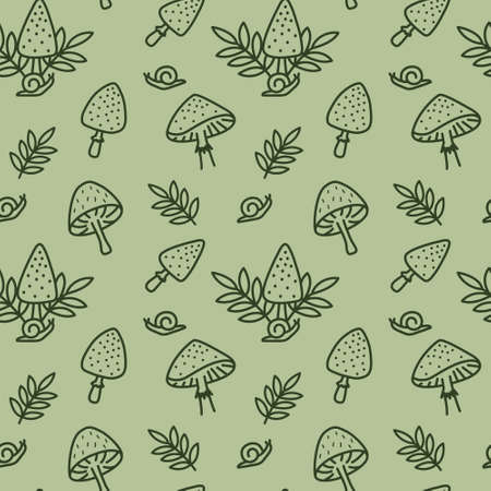 Seamless vector pattern with mushrooms. Amanita forest mushrooms. For fabric, paper, wrap, textile, poster, scrapbooking, wallpaper or background, for web site or mobile app.のイラスト素材