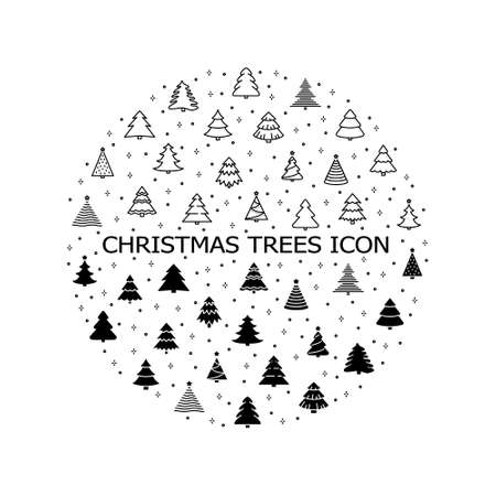 Forest tree flat line icons set. Christmas tree, spruce, pine symbol. Simple flat vector illustration for web site or mobile app.のイラスト素材