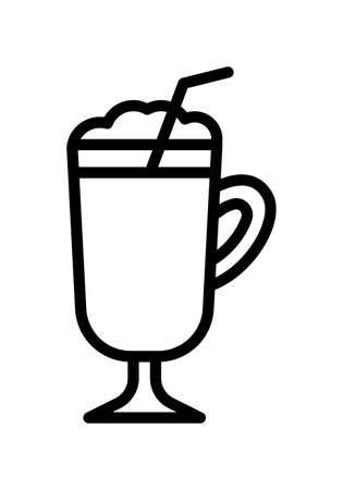 Winter drinks flat line icon. Tea, cocoa with marshmallows, winter warming drinks and hot cappuccino and latte cups. Outline sign for mobile concept and web design, store.のイラスト素材