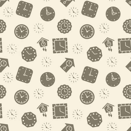 Seamless vector pattern Wall clock. For fabric, paper, wrap, textile, poster, scrapbooking, wallpaper or background, for web site or mobile app.のイラスト素材