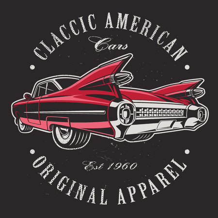 American car on black background. Text is on the seprate layer.のイラスト素材