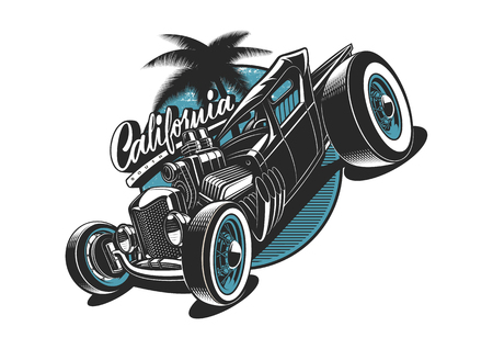 Classic American hot-rod illustration on white background. All elements is on the separate layer.のイラスト素材