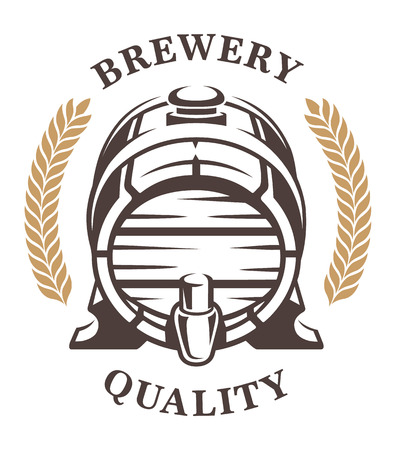 Vintage barel of beer emblem (frontal) on white. Text is on the separate layer.のイラスト素材