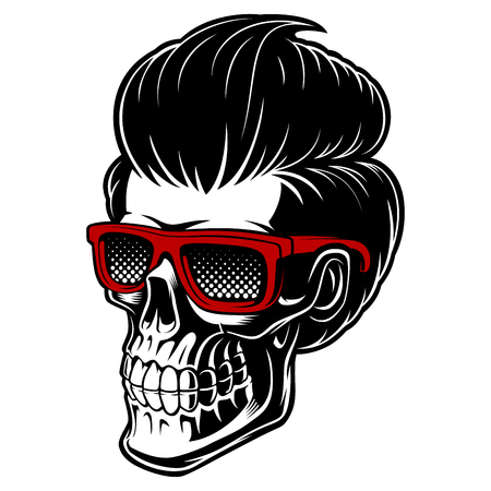 Barber skull with glasses and fashion hair isolated on white background.のイラスト素材