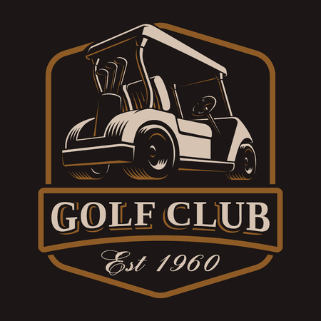 Golf cart vector emblem on dark background.のイラスト素材
