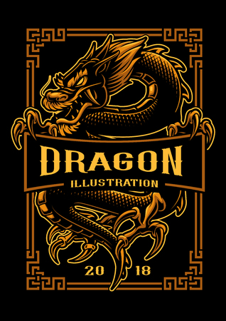 Asian dragon in gold vector illustration.のイラスト素材