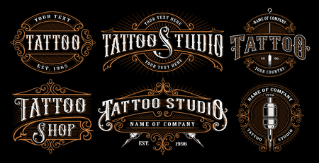 set of vintage tattoo emblems.のイラスト素材