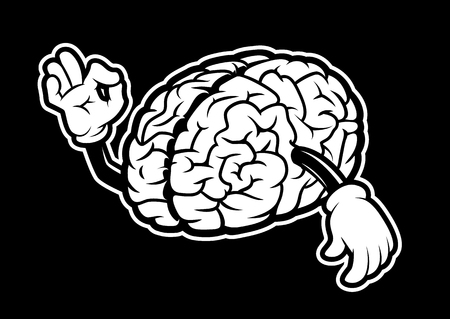 Black and white illustration of Cartoon Brainのイラスト素材
