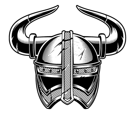Black and white vector illustration of Viking helmet.のイラスト素材