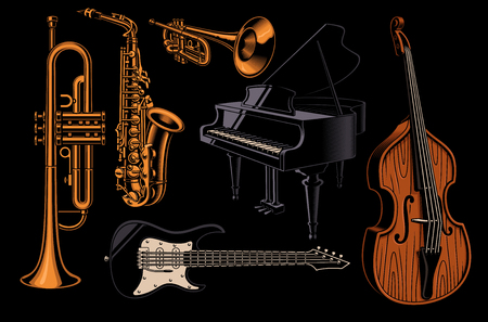 Set of vector illustrations of  different musical instruments.のイラスト素材