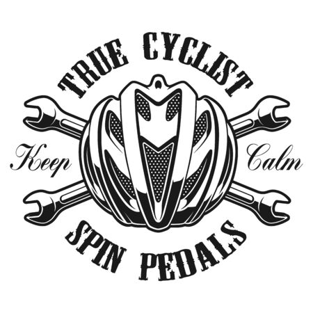 vector illustration of a cyclist helmet with crossed wrenchesのイラスト素材