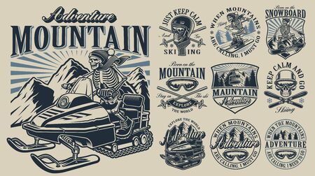 Set of black and white badges of winter sport theme.のイラスト素材