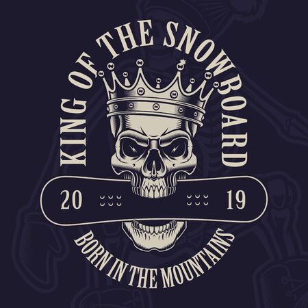 Vector illustration of a skull in crown with a snowboardのイラスト素材