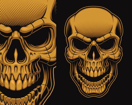 A vector illustration of a skull isolated on the dark background. Designs for apparel, logos, posters, and many other uses.のイラスト素材