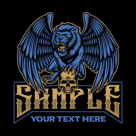 a colorful illustration of a lion with wings and a skull, this design can be used as a shirt print, as a template as well as for many other usesのイラスト素材