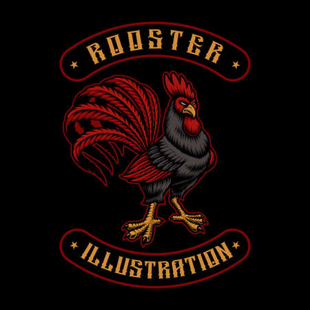 a colorful illustration of a rooster, this design can be used as a shirt print as well as for many other uses.のイラスト素材