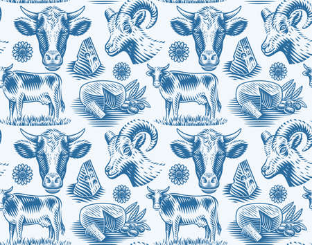 A vector seamless pattern for a cheese theme, this design can be used as a background for a package as well as for many other uses.のイラスト素材