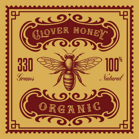 a vintage honey label, this design can be used as a template for a package.のイラスト素材