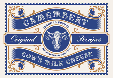 a rectangular cheese package template in vintage style, all elements are in the separate group and editable.のイラスト素材