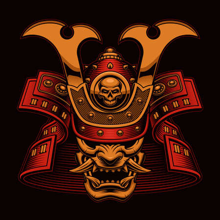 Samurai vector illustration, this design can be used as an emblem for a company or as shirt print, all the details are on separate layers and easily editable.のイラスト素材