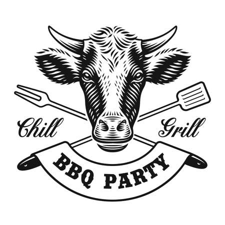 A vintage vector badge for a barbeque theme on white backgroundのイラスト素材