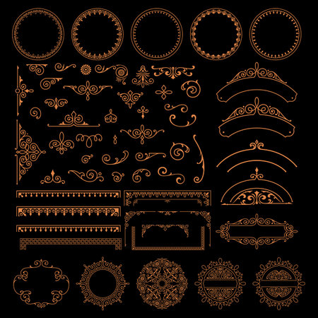 A set of different borders, patterns and design elements in vintage styleのイラスト素材