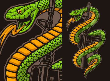 A vector Illustration of a snake with an M16 rifleのイラスト素材
