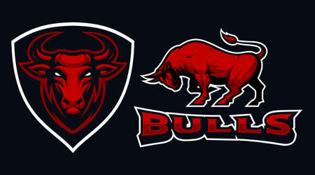 Bull Mascot Vector Badge, sports emblemsのイラスト素材