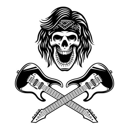 rocker skull with electric guitars isolated on white backgroundのイラスト素材