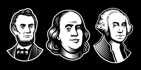 Lincoln Washington Franklin vector illustration setのイラスト素材