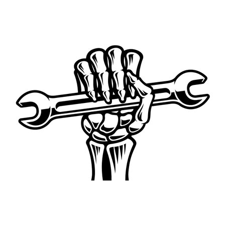 Vector illustration skeleton hand with a wrenchのイラスト素材